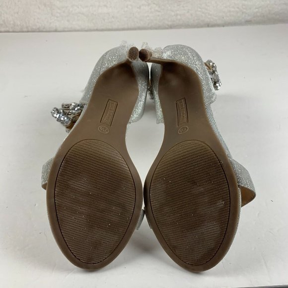 True Religion Braelynn Ankle Wrap Dress Heels 7.5M Jewel Embellished Silver 7963 - Picture 8 of 12